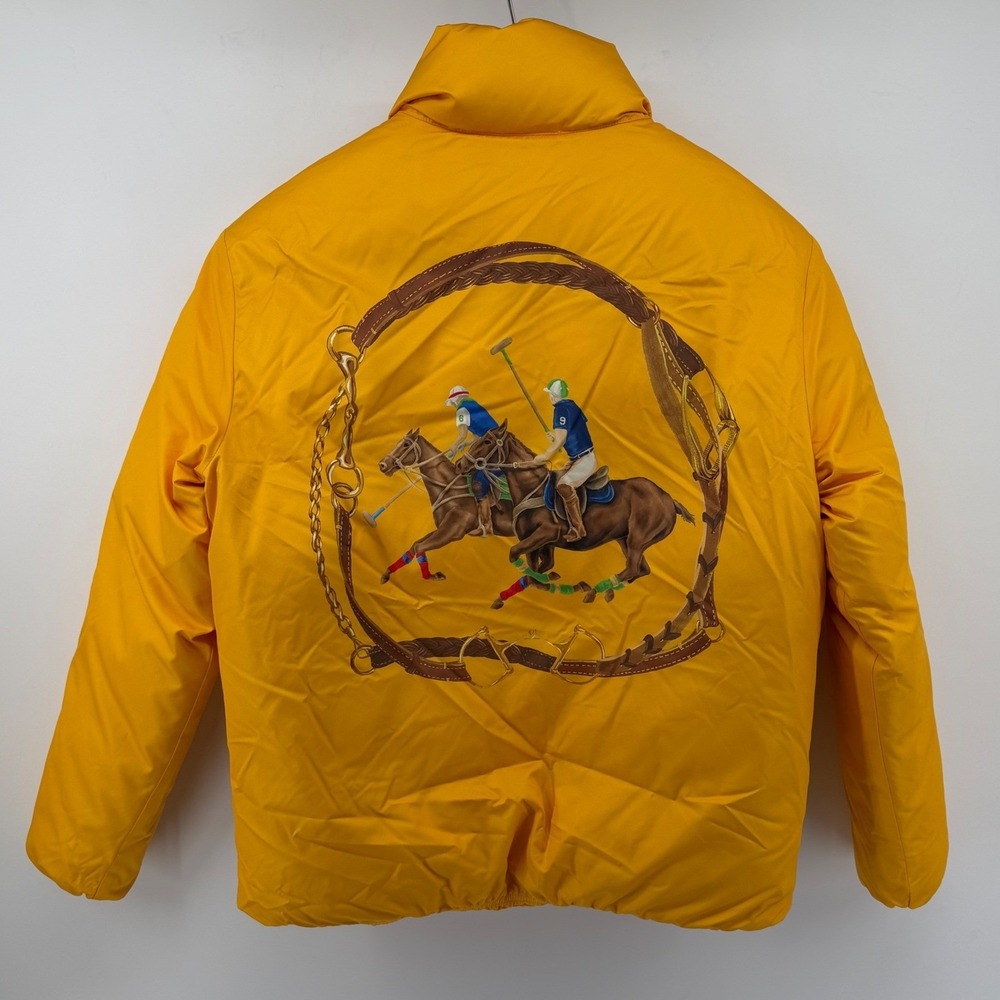 Polo Ralph Lauren Puffer Jacket Women's Medium Yellow Duck Down Fill Equestrian